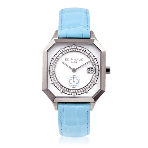 Sport watch - Steel Case, Diamonds Circle, Riviera Blue Leather Strap